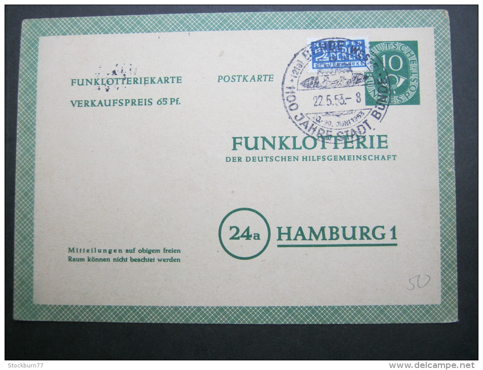 1953, Funklotteriekarte Aus  Bünde - Cartes Postales - Oblitérées