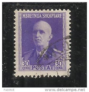 ALBANIA 1939 - 1940 POSTA ORDINARIA 30 Q TIMBRATO USED - Albanie