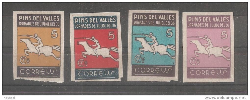 4 Viñetas De Pins Del Vall Sin Dentar. - Viñetas De La Guerra Civil