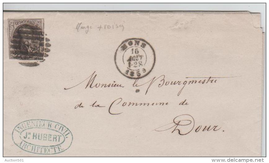 01047a Mons 1859 P83 Obl. 8 Barres Marges Et Voisin  V. Dour C. Arrivée Verso - 1851-1857 Medallones (6/8)