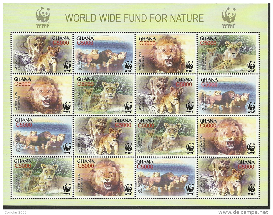 Ghana WWF / Lions / MS With 4 Sets - Unused Stamps