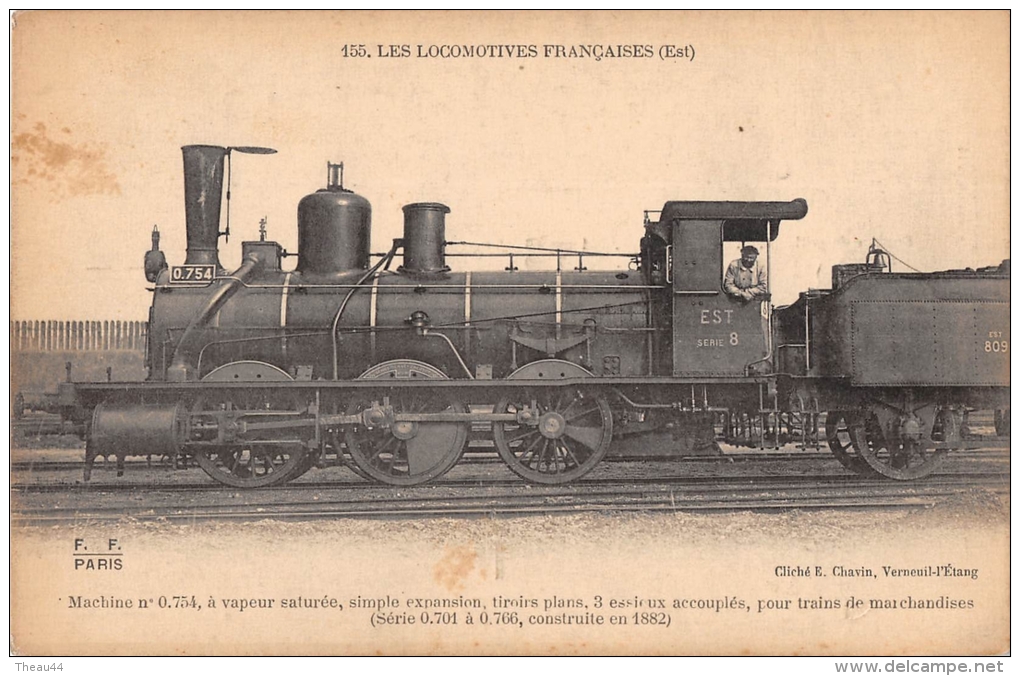 ¤¤  -  155  -  Les Locomotives Françaises  -  Machine N° 0.754 à Vapeur Du Réseau EST   -  ¤¤ - Eisenbahnen