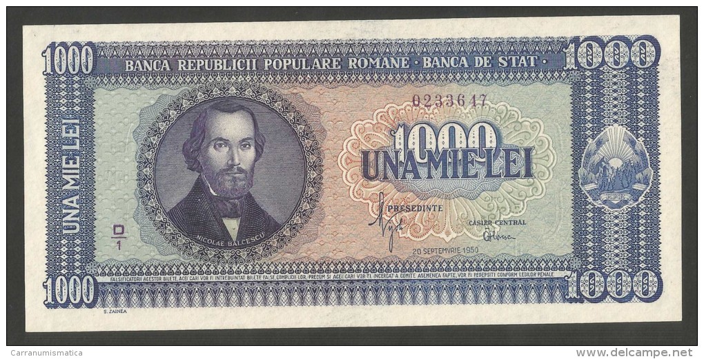 [NC] ROMANIA - REPUBLICA POPULARA ROMANA - 1000 LEI (1950) - Romania