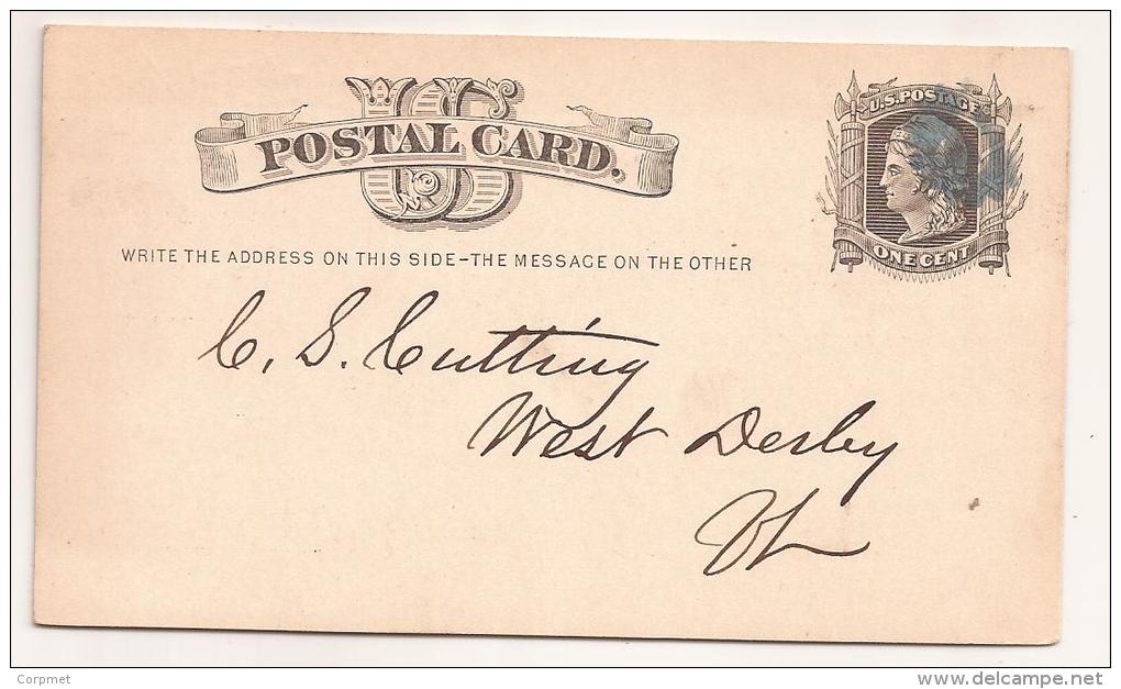 US - 3 - POSTAL CARD Sent 1876 From NEWPORT, VT  To WEST DERBY, Blue Muted Cancel,  Related To A BANKRUPT Dividends - ...-1900