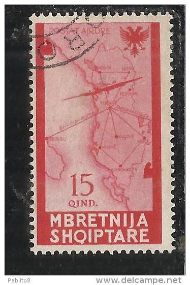 ALBANIA 1940 POSTA AEREA AIR MAIL SERIE ORDINARIA 15q USATO USED OBLITERE' - Albania