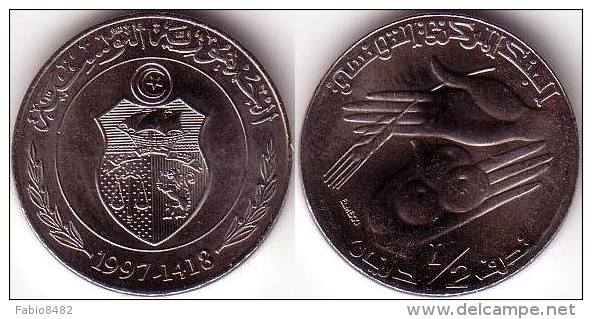 Tunisia - Tunisie - Tunesien 1/2 Half Dinaro Dinar Dinars 1997 - 1418 XF Moneta Coin Moneda Monnaie Munzen KM#346 - Túnez