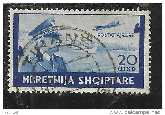 ALBANIA 1940 POSTA AEREA AIR MAIL SERIE ORDINARIA 20q USATO USED OBLITERE' - Albanie