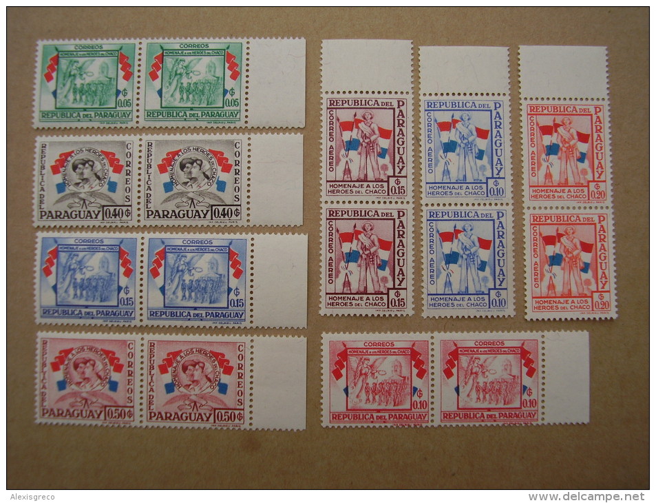 PARAGUAY 1957 CHACO HEROES Issue, 5 Postage & 3 Air Values MNH In BLOCKS Of FOUR. - Paraguay