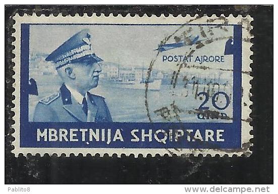 ALBANIA 1940 POSTA AEREA AIR MAIL SERIE ORDINARIA 20q USATO USED OBLITERE' - Albanie