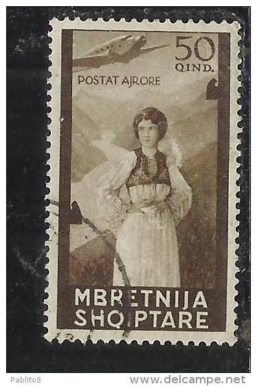 ALBANIA 1940 AEREA SERIE ORDINARIA COSTUME FEMMINILE 50q USATO USED OBLITERE' - Albanie