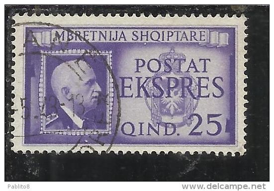 ALBANIA 1940 ESPRESSO VITTORIO EMANUELE III 25 Q TIMBRATO USED - Albania