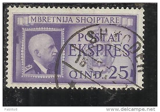 ALBANIA 1940 ESPRESSO VITTORIO EMANUELE III 25 Q TIMBRATO USED - Albania