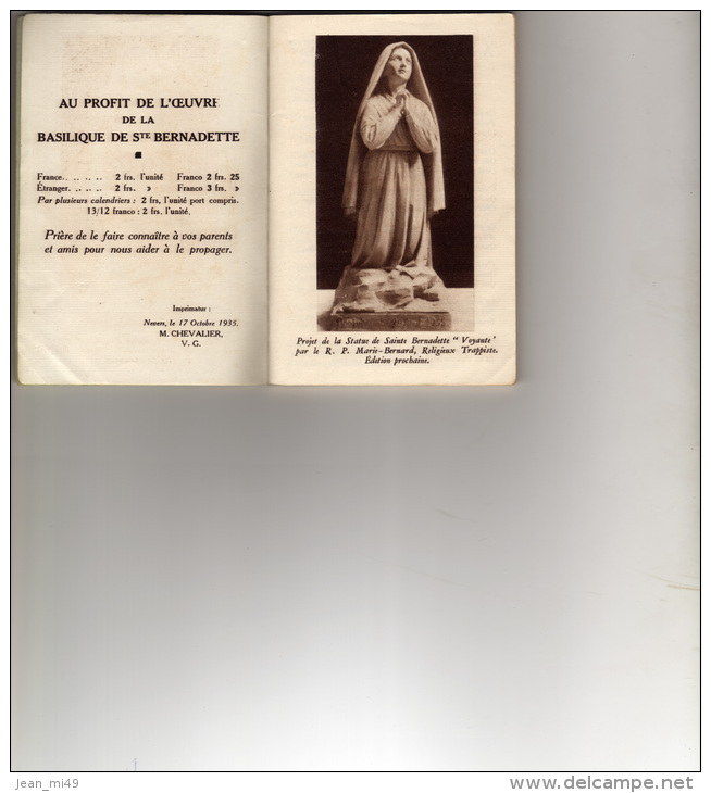 CALENDRIER RELIGIEUX DE SAINTE BERNADETTE 1936 - 40 PAGES ILLUSTREES - Kleinformat : 1921-40