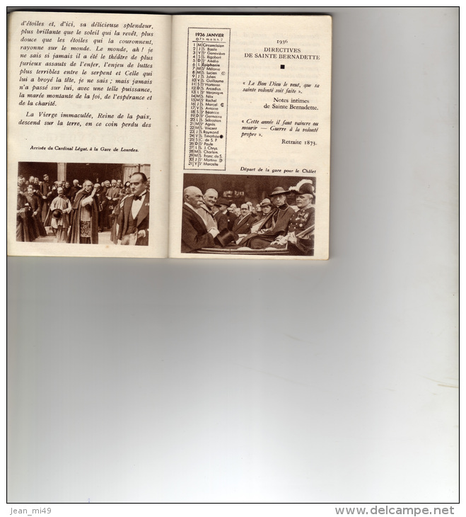 CALENDRIER RELIGIEUX DE SAINTE BERNADETTE 1936 - 40 PAGES ILLUSTREES - Petit Format : 1921-40