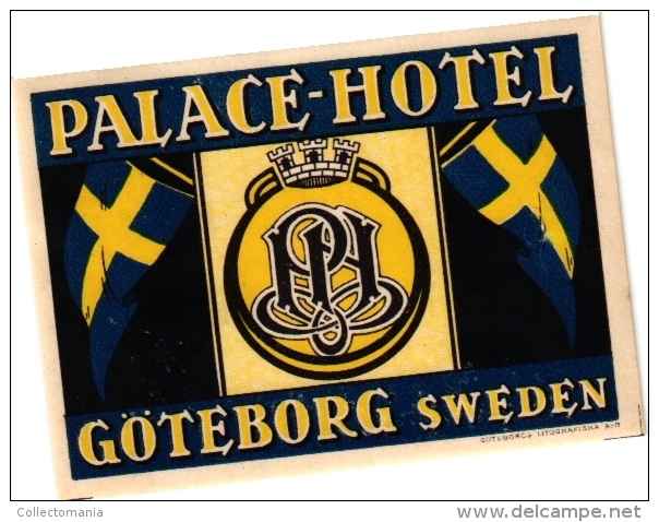 Sweden  SUEDE Zweden 5 Hotel Labels    Goteborg      Park Av        Royal       Eggers       Palace       Grand - Hotel Labels