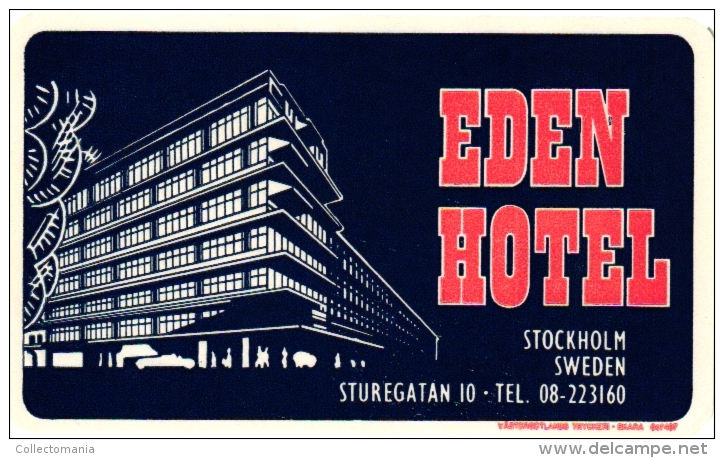 Sweden  Hotel Labels  6 P    Stockholm         Regina  Eden    Terminus   Gillet   Bromma   Carlton - Hotel Labels