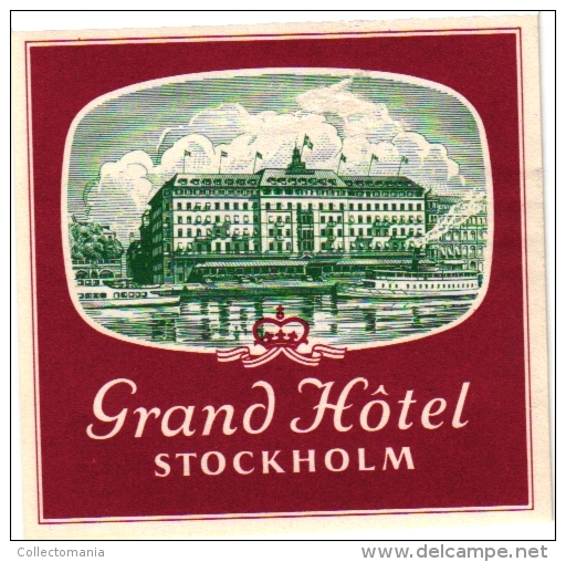 6 Sweden Hotel Labels SUEDE Stockholm ZWEDEN  Kristineberg Grand  ALTSJOBADEN  CASTLE   Malmen  Anglais 1930 To 1960 - Hotel Labels