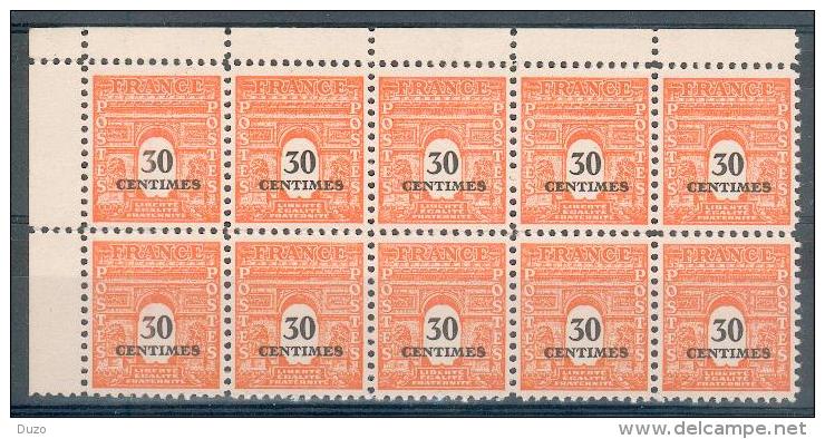 France - 1945 -  Bloc De 10 Valeurs CdF - Arc De Triomphe 30 C. Orange  Y&T N°702 ** Neuf  ( Sans Charnière) - 1944-45 Triomfboog