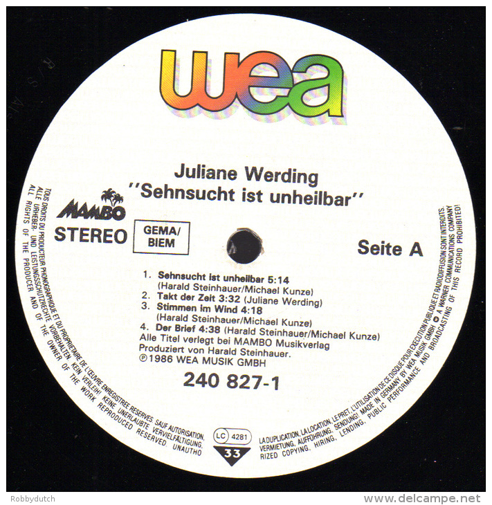 * LP *  JULIANE WERDING - SEHNSUCHT IST UNHEILBAR (Germany 1986) - Sonstige - Deutsche Musik