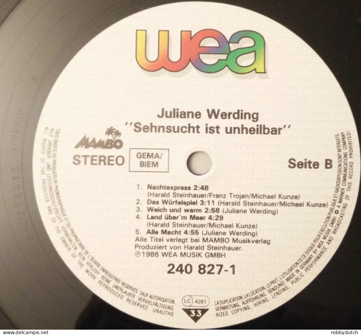 * LP *  JULIANE WERDING - SEHNSUCHT IST UNHEILBAR (Germany 1986) - Autres - Musique Allemande