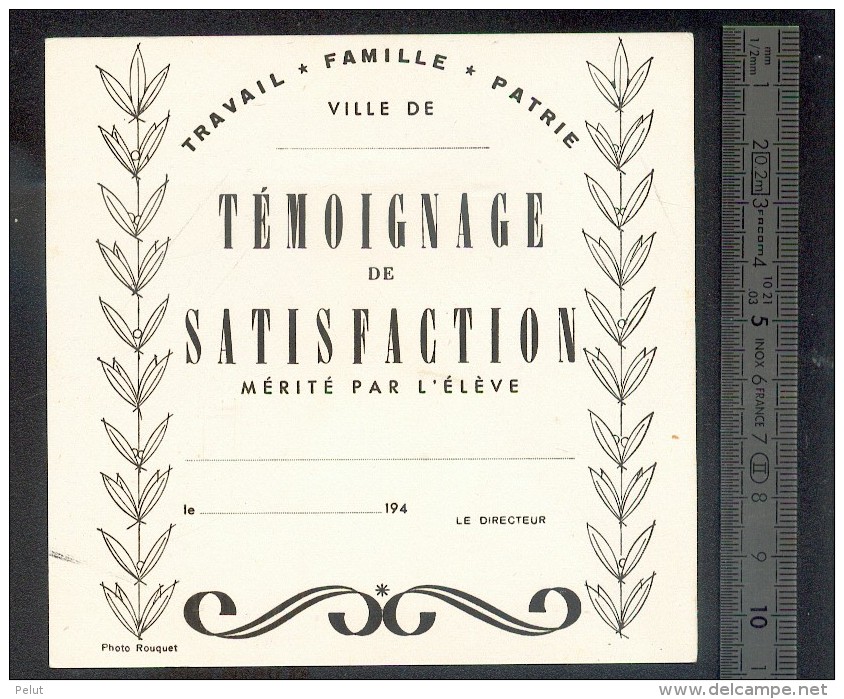 Témoignage De Satisfaction Scolaire Avec Illustration Pétain - Documents