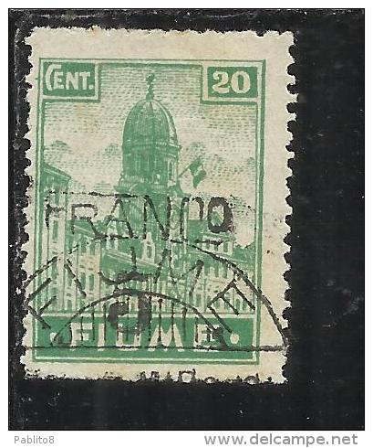 FIUME 1919 SOPRASTAMPATO SURCHARGE FRANCO 5  SU 20 CENT. CARTA A I TIPO USED - Fiume