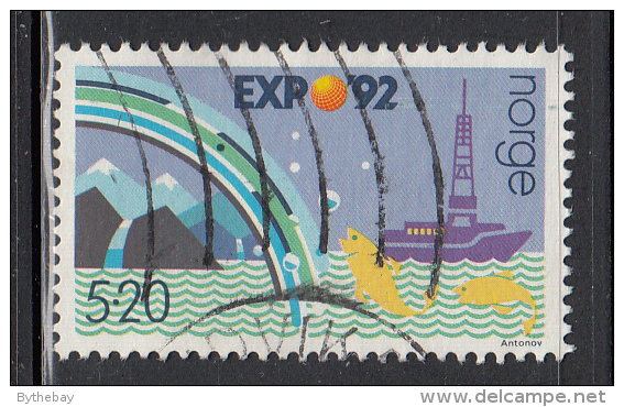 Norway Used Scott #1023 5.20k Mountains, Boat,fish - EXPO 92 - 1992 – Séville (Espagne)