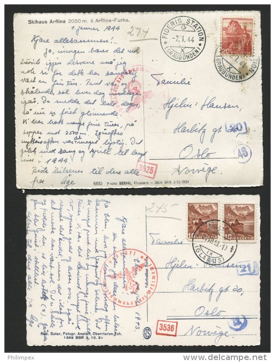 SWITZERLAND, 12 CENSORED POSTCARDS TO NORWAY 1940-43 - Lettres & Documents