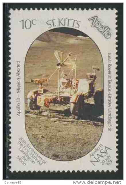 St. Kitts Saint Christopher 1989 Mi 252 ** Lunar Rover On Moon / Mondauto – 20th Ann. First Manned Landing On Moon - Treinen