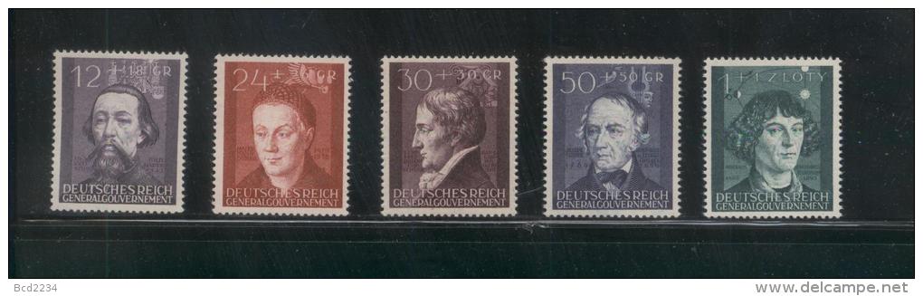 POLAND 1942 GENERAL GOUVERNEMENT 3RD ANNIV OCCUPATION FAMOUS POLES GERMANS SET OF 5 NHM (**) COPERNICUS ASTRONOMER - General Government