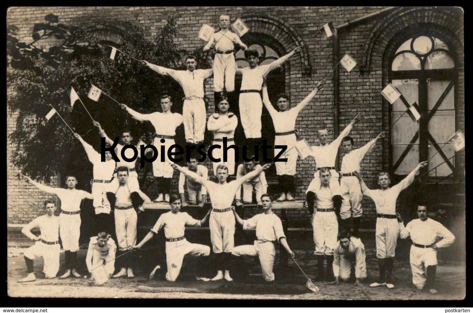 ALTE FOTO POSTKARTE TURNABTEILUNG EINTRACHT WARENDORF 1901 KATH.GES.VEREIN GUT HEIL Pyramide Pyramid Fahnen Flags Cpa AK - Warendorf