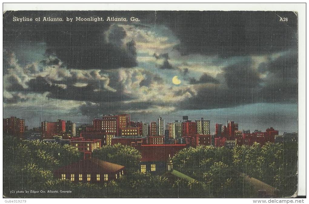 UNITED STATES  – VINTAGE POSTCARD – ATLANTA, GA – SKYLINE BY MOONLIGHT - NOT SHINING – TICHNOR QUALITY VIEWS   REPOS301 - Atlanta