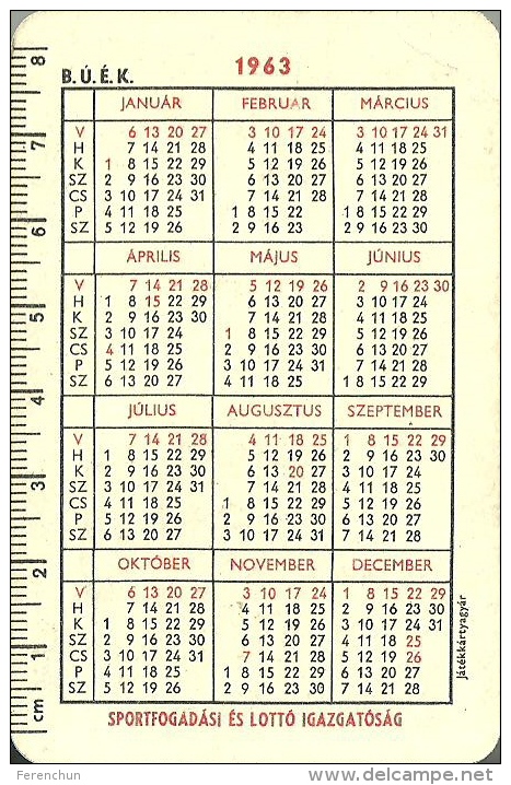 GAMBLING * LOTTERY * FOOTBALL POOL * SOCCER * SPORT * FOUR LEAF CLOVER * CALENDAR * Sportfogadas 1963 * Hungary - Petit Format : 1961-70