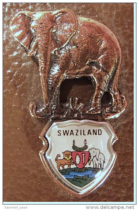 Schlüsselanhänger Swaziland  -  Aus Leder / Metall -  Mit Elefant Und Wappen - Schlüsselanhänger
