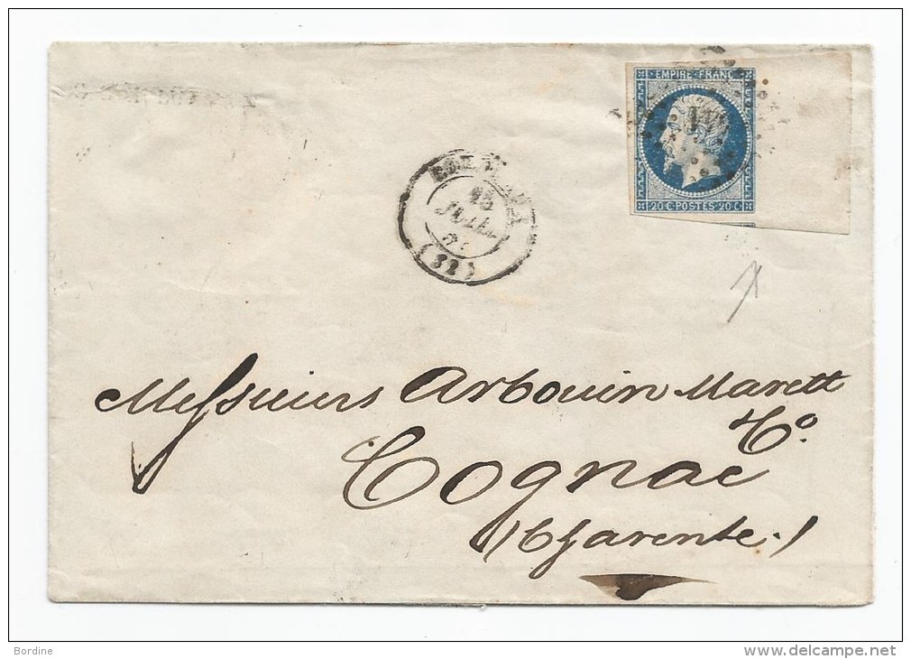- Lettre - GIRONDE - BORDEAUX PC.441 S/TPND N°14 Exceptionnel Et RR - 1857 - 1853-1860 Napoléon III