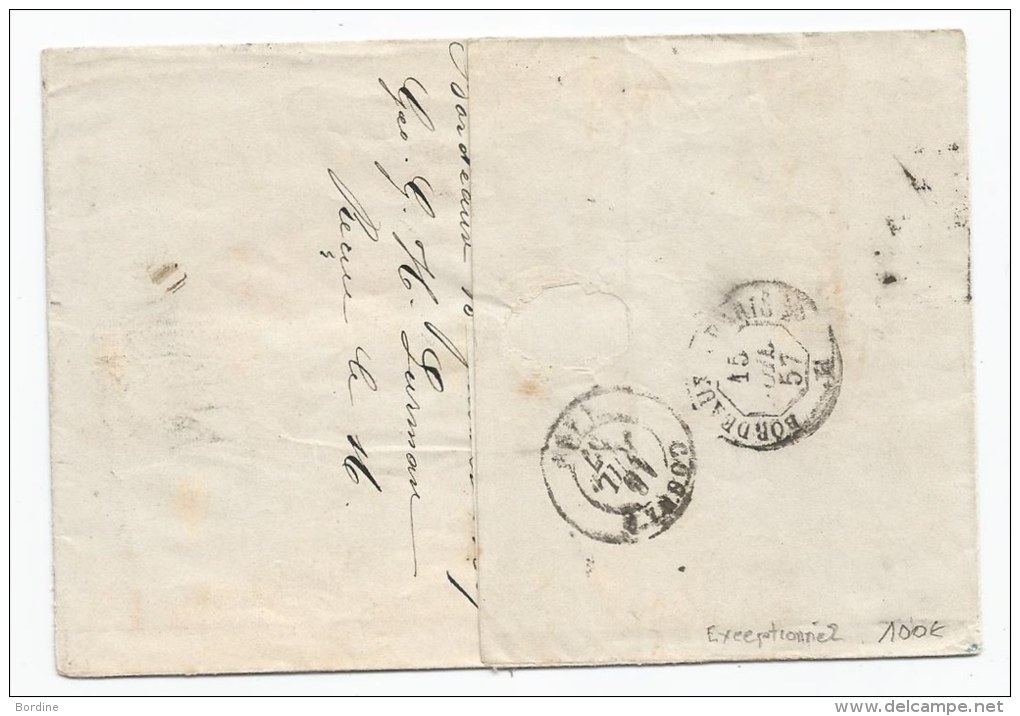 - Lettre - GIRONDE - BORDEAUX PC.441 S/TPND N°14 Exceptionnel Et RR - 1857 - 1853-1860 Napoléon III