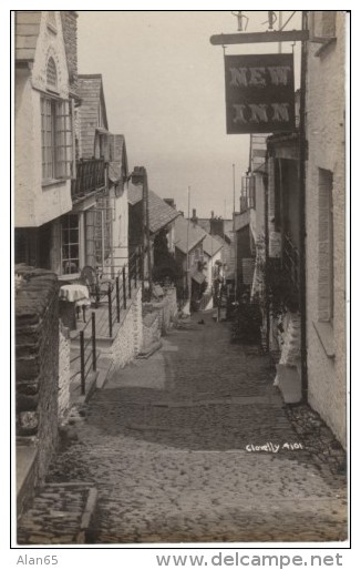 Clovelly UK, New Inn Sign, Village Street Scene, C1900s Vintage Real Photo Postcard - Clovelly