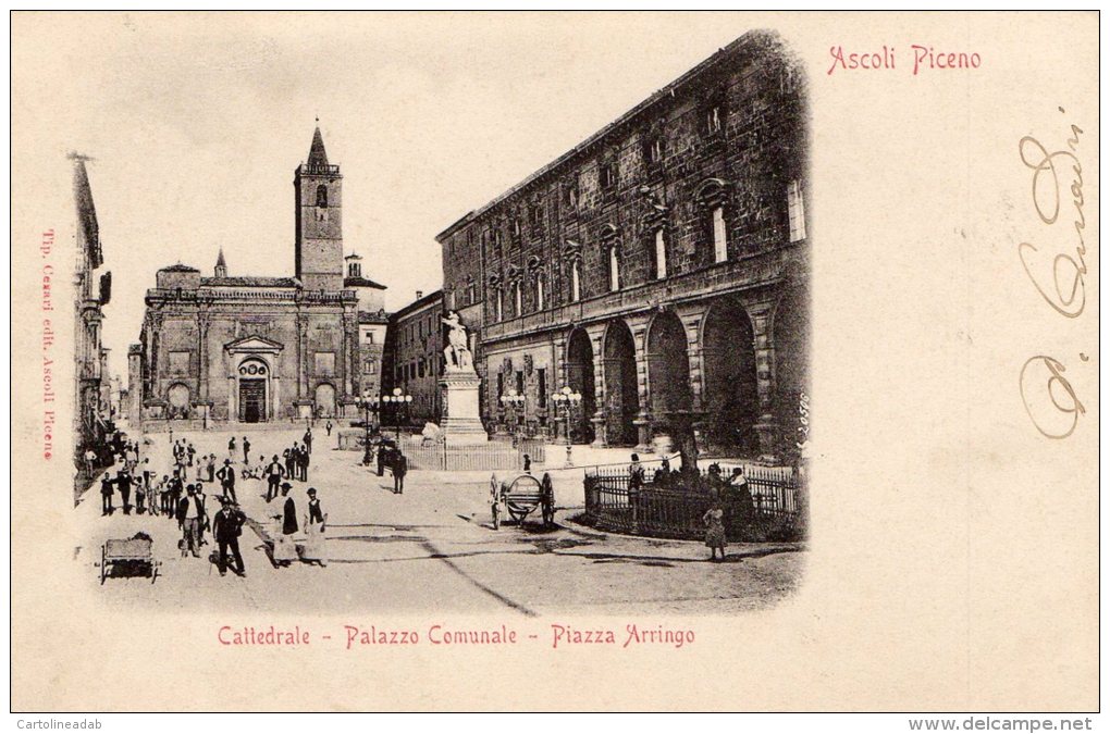 [DC7432] ASCOLI PICENO - CATTEDRALE - PALAZZO COMUNALE - PIAZZA ARRINGO - Viaggiata - Old Postcard - Ascoli Piceno