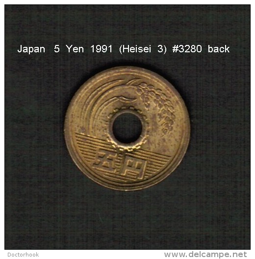 JAPAN    5  YEN  1991  (Akihito 3---Heisei Period)  (Y # 96.2) - Japon
