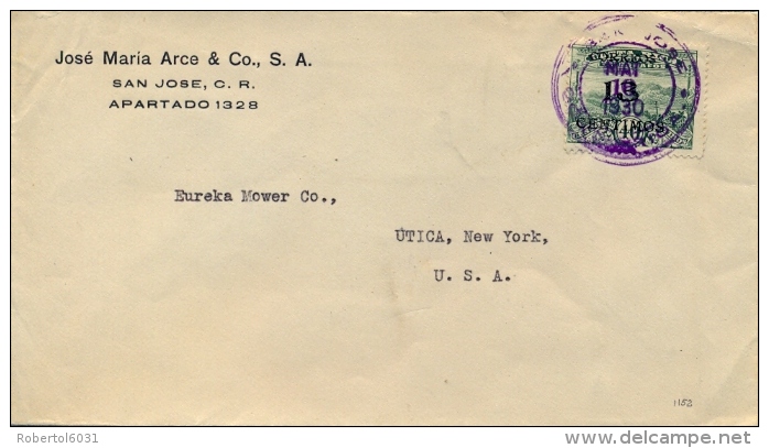 Costa Rica 1930 Cover To USA With Overprinted Stamp 13/40 Cent. - Costa Rica