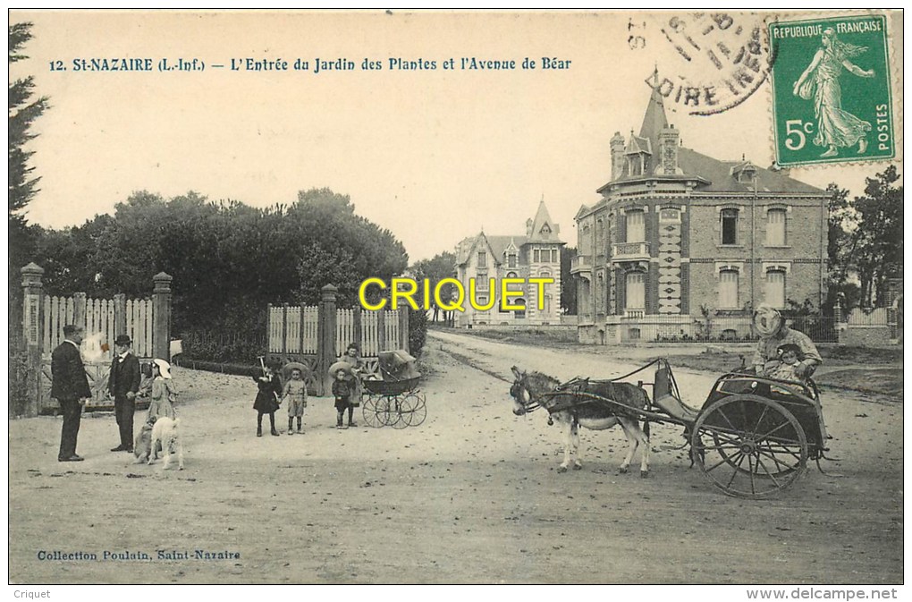 Cpa 44 St Nazaire, Entrée Du Jardin Des Plantes, Vieille Charrette à âne, Landeau..., Affranchie 1911 - Saint Nazaire