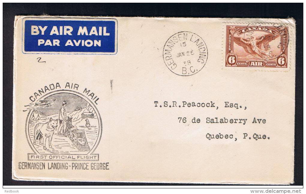 RB 958 - 1938 Canada FFC - First Flight Cover - Germansen Landing To Prince George - British Columbia To Quebec - First Flight Covers