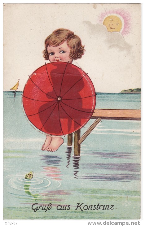 Carte Postale Système De KONSTANZ (Allemagne) Leporello Jeune Fille-Poisson-Soleil-sous L´Ombrelle Tirette 10 Vues- - A Systèmes