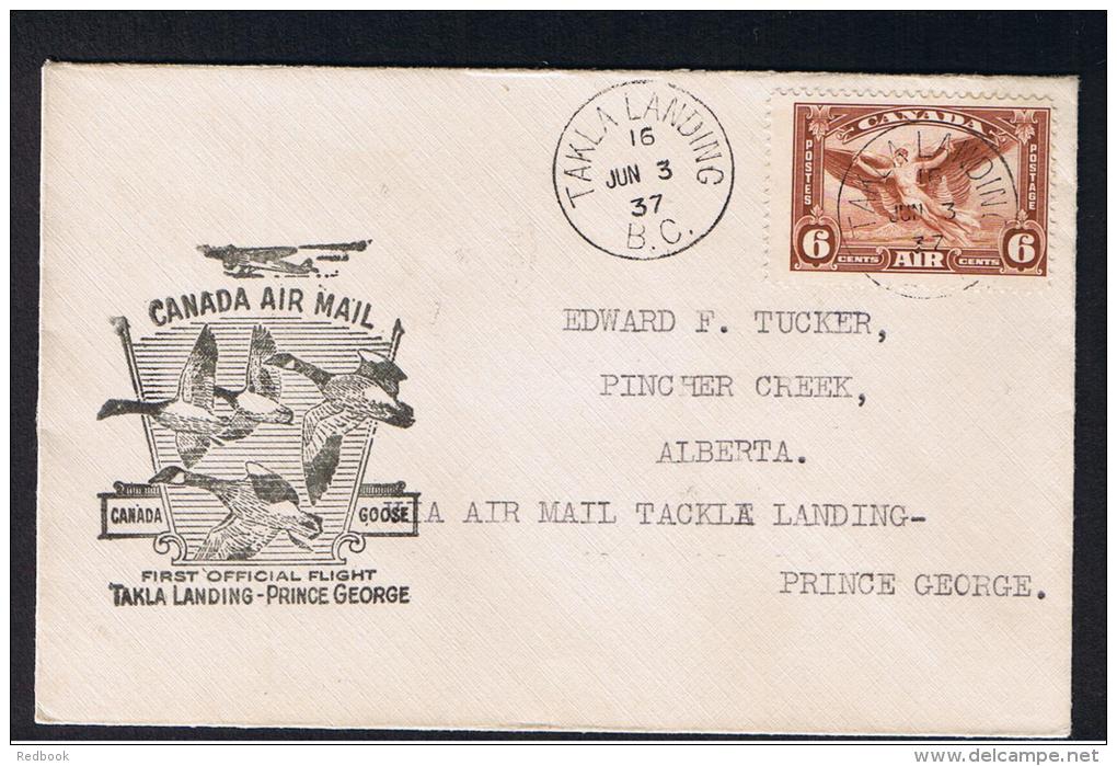 RB 958 - 1937 Canada FFC - First Flight Cover - Takla Landing To Prince George - Pincher Creek Alberta - Eerste Vluchten