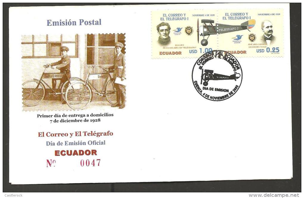 RO) 2005 ECUADOR, PLANE, BICYCLE, ELIA LIUT, JOSE ABEL CASTILLO, FDC, XFC XF - Ungebraucht