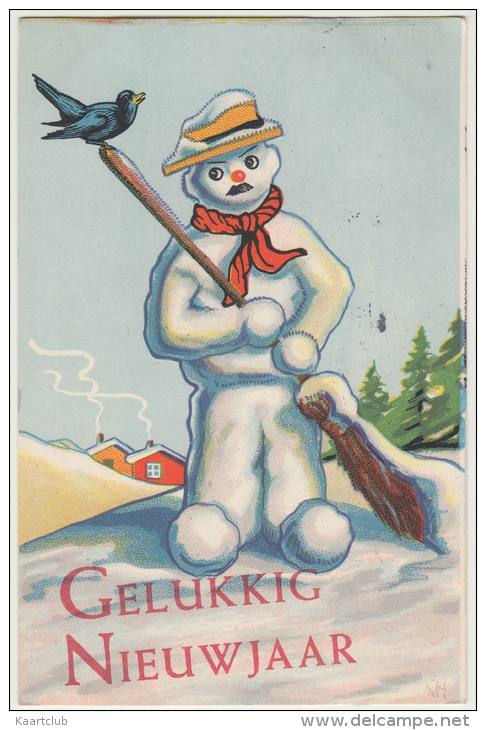 OLD POSTCARD: ´GELUKKIG NIEUWJAAR´ (1934) :  SNEEUWPOP / Bonhomme De Neige / Snowman / Schneemann (Holland/Nederland) - Nieuwjaar
