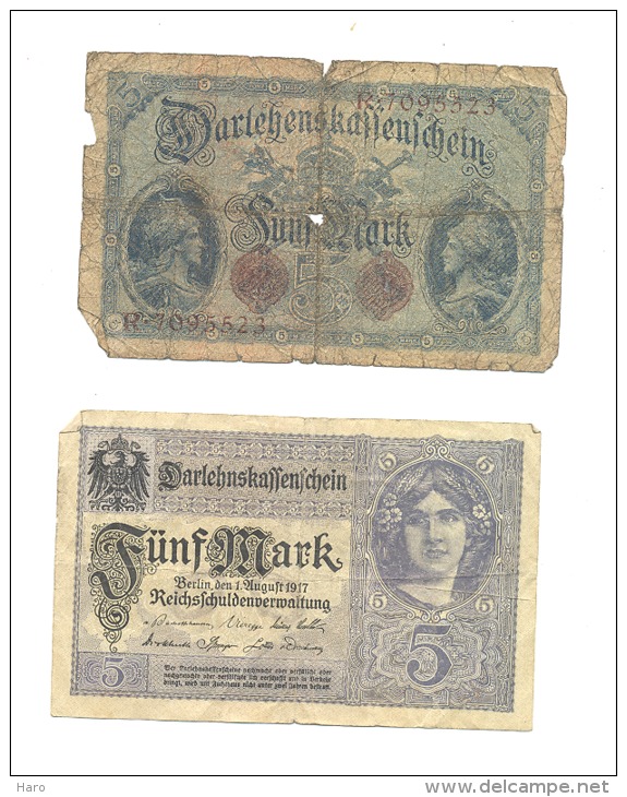 Lot De 14 Billets De 1, 5 Et 50 Mark 1914 à 1919 (b134) - Autres & Non Classés