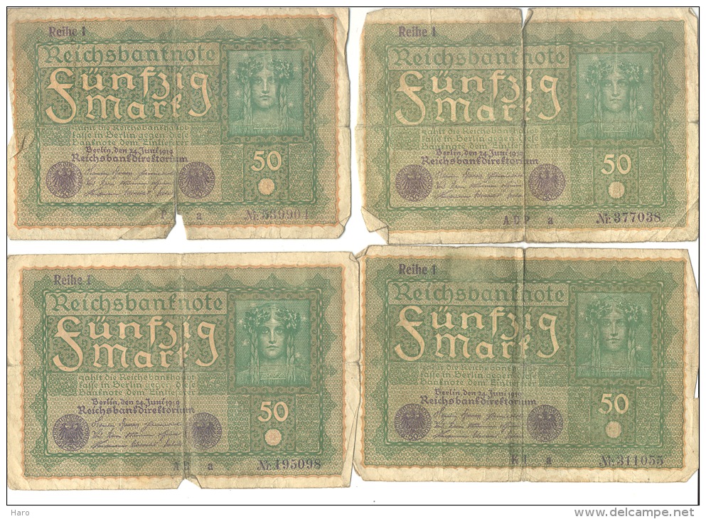 Lot De 14 Billets De 1, 5 Et 50 Mark 1914 à 1919 (b134) - Sonstige & Ohne Zuordnung