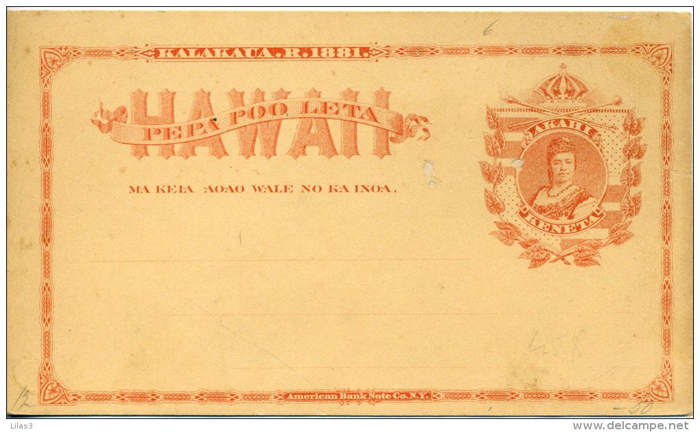 Entier Postal Carte Postale  KALAKAUA.R.1881 Beau Mais Petit Manque De Papier - Hawai