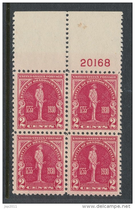 USA 1930 Scott 688.  Battle Of Braddock's Field, MNH (**) Block Of 4 With P# 20168 - Ungebraucht